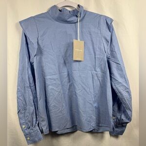 Everlane The Wing Shoulder Mock Neck Top Blue 2